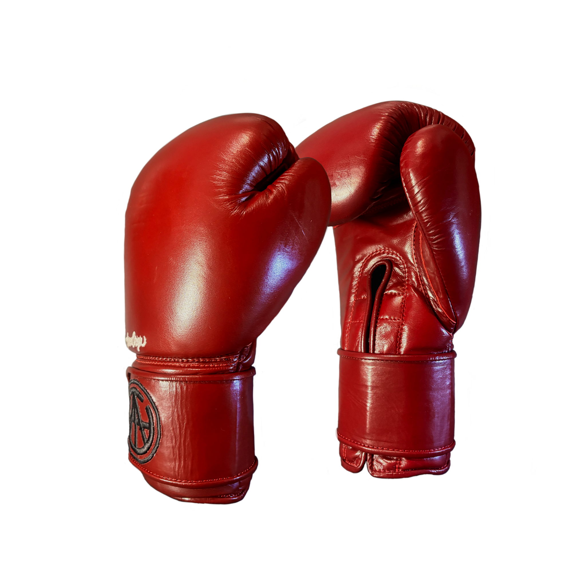 Pair of Arma Origin premium red leather hook and loop 16 oz boxing gloves