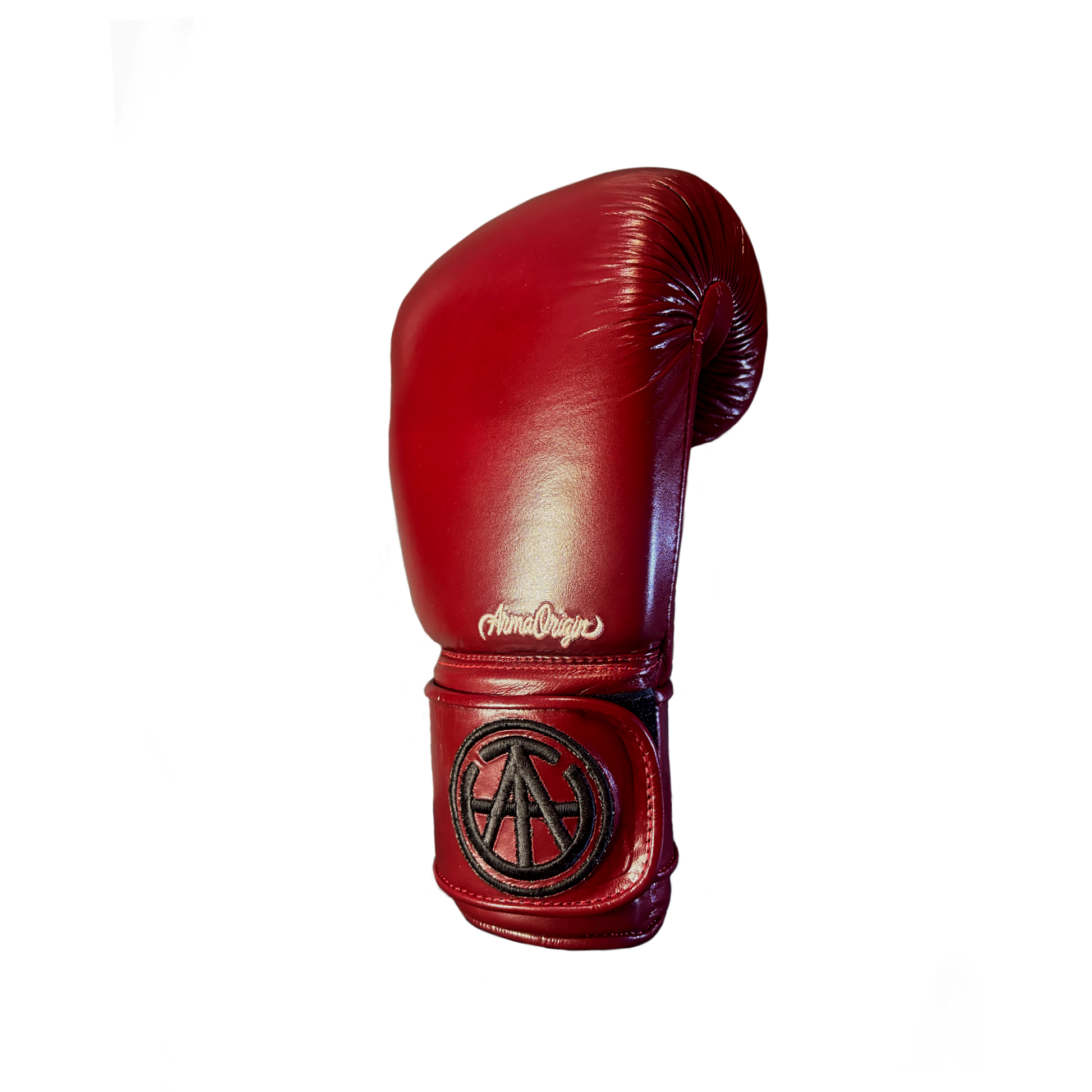 Pair of Arma Origin premium red leather hook and loop 16 oz boxing gloves